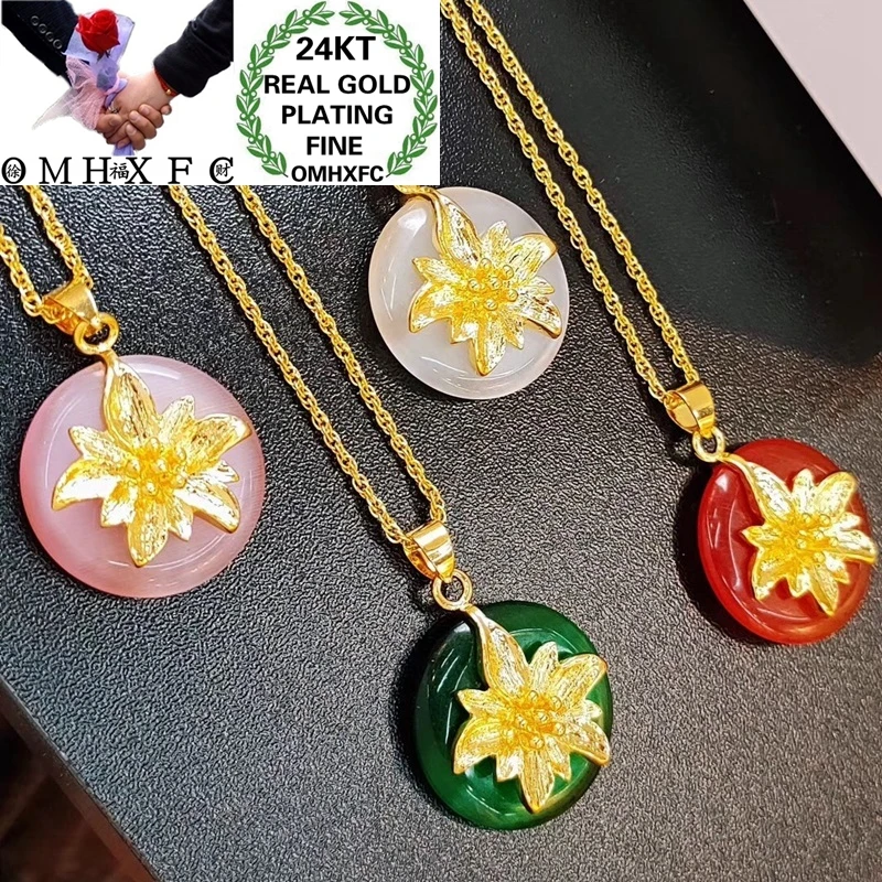 OMHXFC Jewelry Wholesale YM444 European Fashion Fine Woman Girl Party Birthday Wedding Gift Flower Round 24KT Gold Pendant Charm