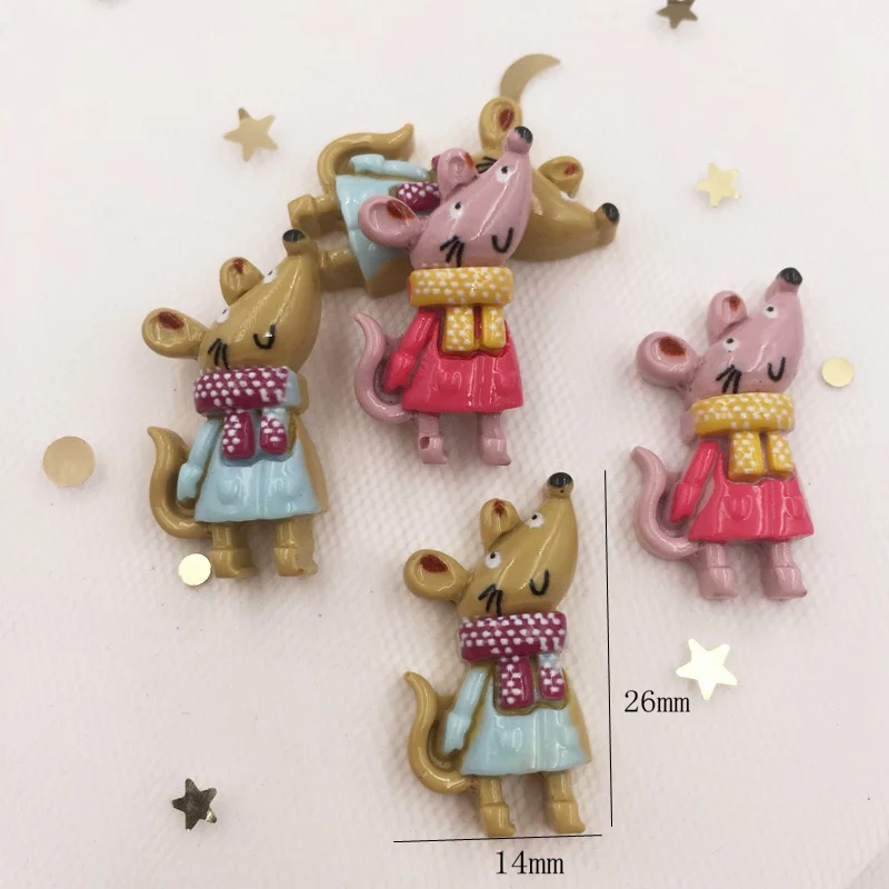 Hand Painted Resin Lovely Colorful Little Mouse Flat back Stone Applique 12pcs DIY Gift Scrapbook Decor Home Figurine Crafts