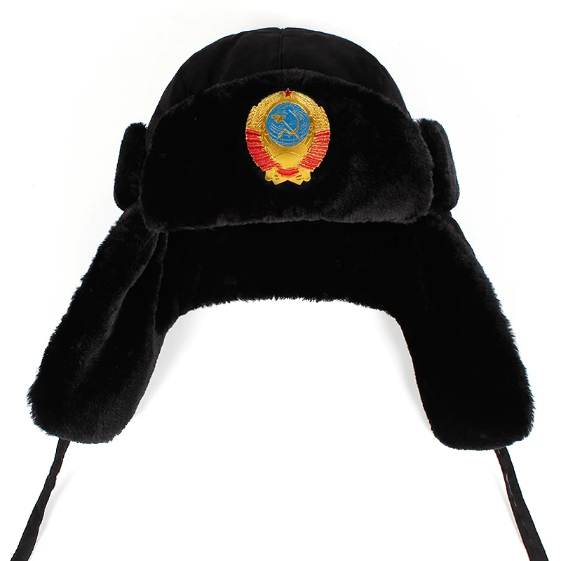 2019 new Men Russian CCCP Lei Feng Winter Hat Aviator Outdoor Ear Flaps Bomber Caps Proof Trapper Russian caps