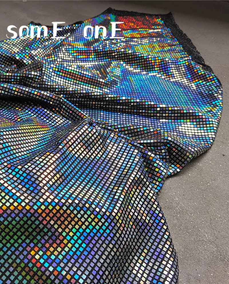 Rainbow Laser Sequined Gauze Fabric Iridescent Reflective DIY Decor Stage Cosplay Metallic Skirt Clothes Designer Fabric