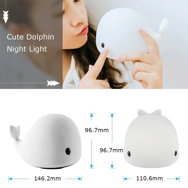 Cute Silicone Dolphin Night Lamp Multicolor Changing Touch Table Light Baby Bedside Sleeping Lamp Children Kids Gifts Room Decor