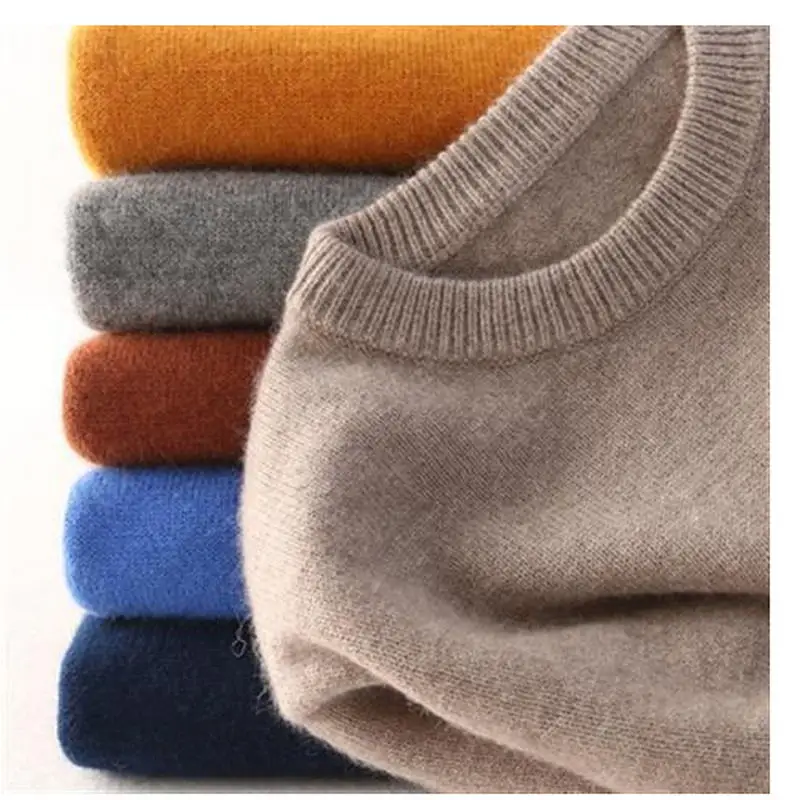 Autumn and winter men round neck solid color base Korean version pullover V-neck loose large size sweater knitwear