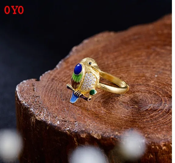 

2021 new style 925 silver bird opening gold-plated craft female ring