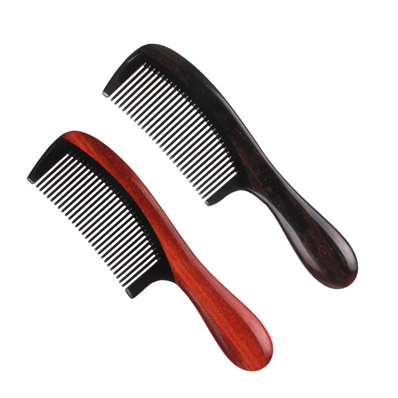 Women's Straight Curly Hair Wooden Comb Natural Hand-polished Black Buffalo Horn Stitching Wooden Massage Comb