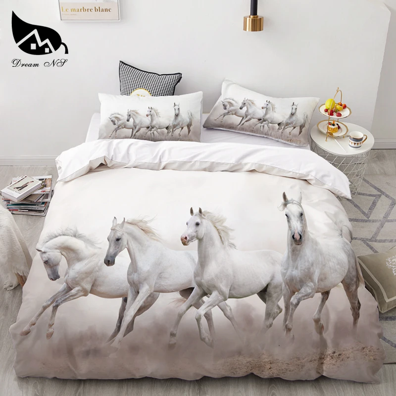 

Dream NS 3Pcs New Modern Horse Animal Black White Textiles Set Queen Bedclothes Duvet Cover Pillowcase Comforter Bedding Sets