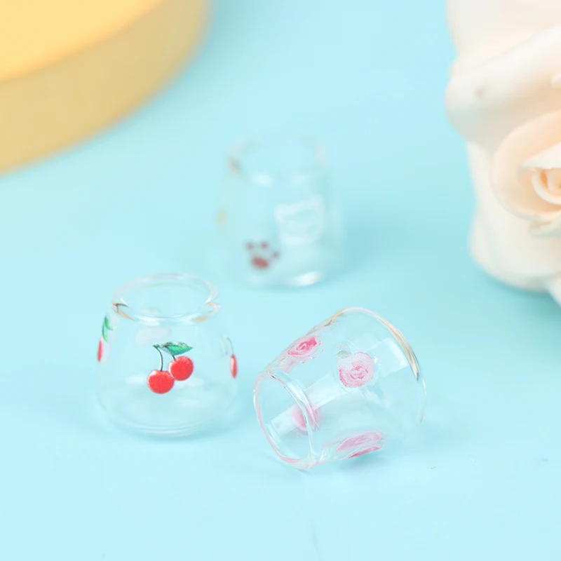 4pcs/set 1/12 Dollhouse Miniature Cartoon Clear Glass Cup Model Simulation Kitchen Furniture Toys For Doll House Decoration