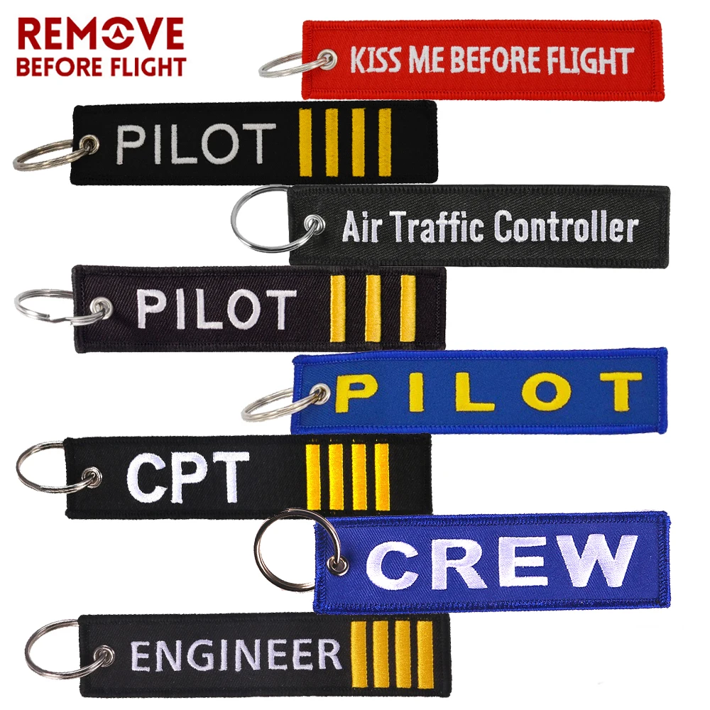 8 PCS REMOVE BEFORE FLIGHT KEYCHAIN Embroidery Crew PILOT ATC CAPTAIN KISS ME Before Flight Key Ring Chain for Aviation Gifts