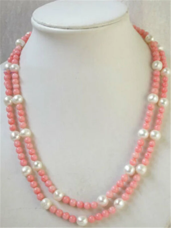 

HABITOO Ethnic 5-6mm Natural Round Pink Coral White Baroque Freshwater Pearl Mix Necklace for Women Fashion Jewelry 32 Inch