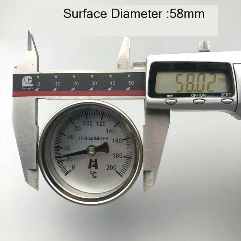 Termômetro de aço inoxidável 304, conduta de superfície da temperatura da água, 304, 0-50, 100, 150, 200, 300 Degree1, 4PT Thread