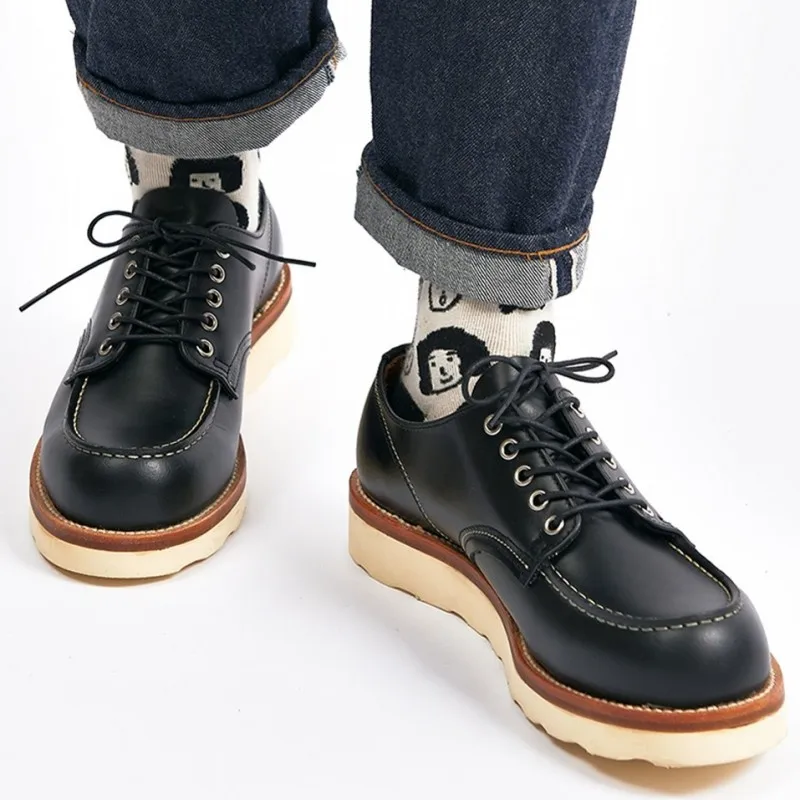 Safari Style Mens Work Shoes Vintage Thick Platform Short Boots Genuine Leather Shoes Male Large Size 45 Round Toe Cowhide Boots