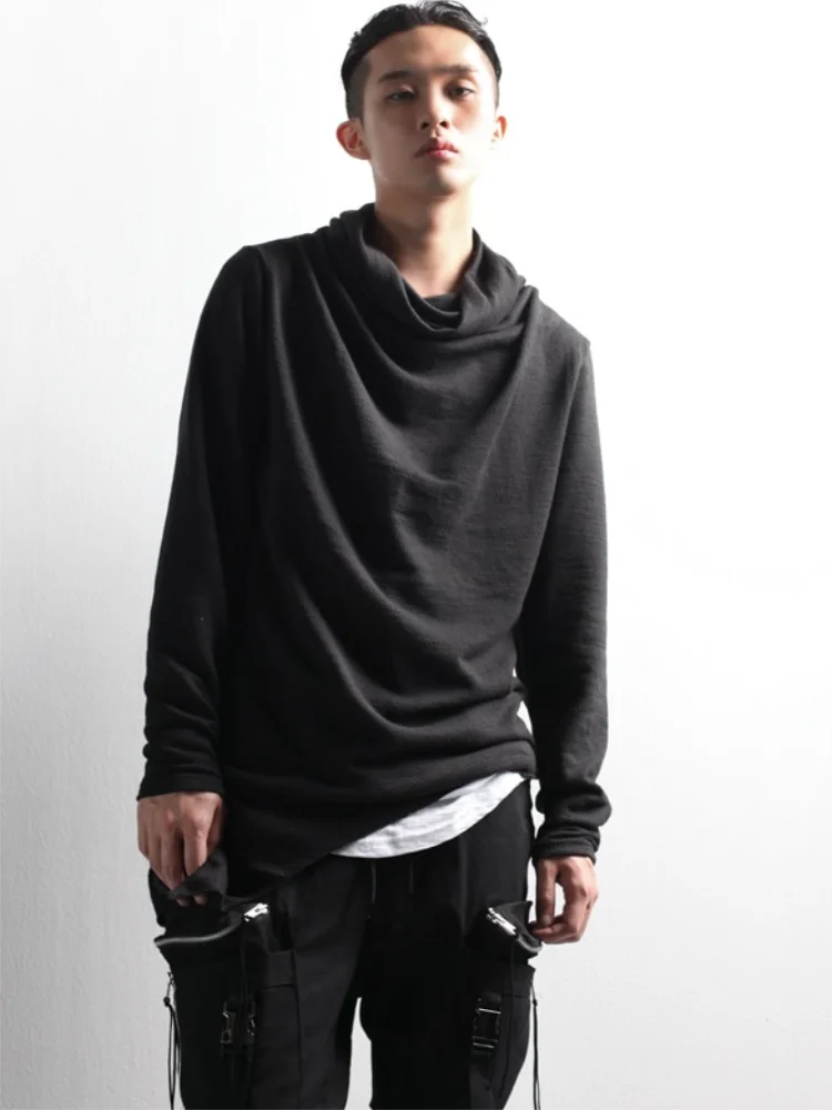 

Men's Long Sleeve T-Shirt Spring And Autumn New Hip-Hop Personality Irregular Design High Collar Dark Runway Large Size T-Shirt