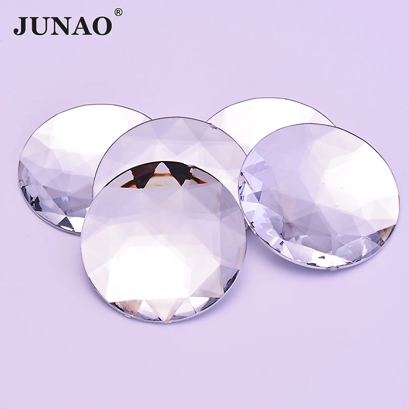 JUNAO 5pcs 52mm Large Round Dark Blue Rhinestone Flat Back Applique Acrylic Non Hotfix DIY Strass Decoration Stones