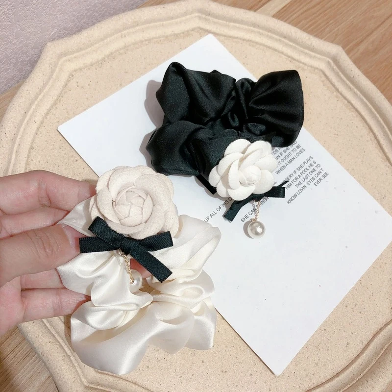 

Bow Large Intestine Hair Circle Korea Retro Camellia Rope Headdress Tie Elastic Band Scrunchies Temperament Headrope