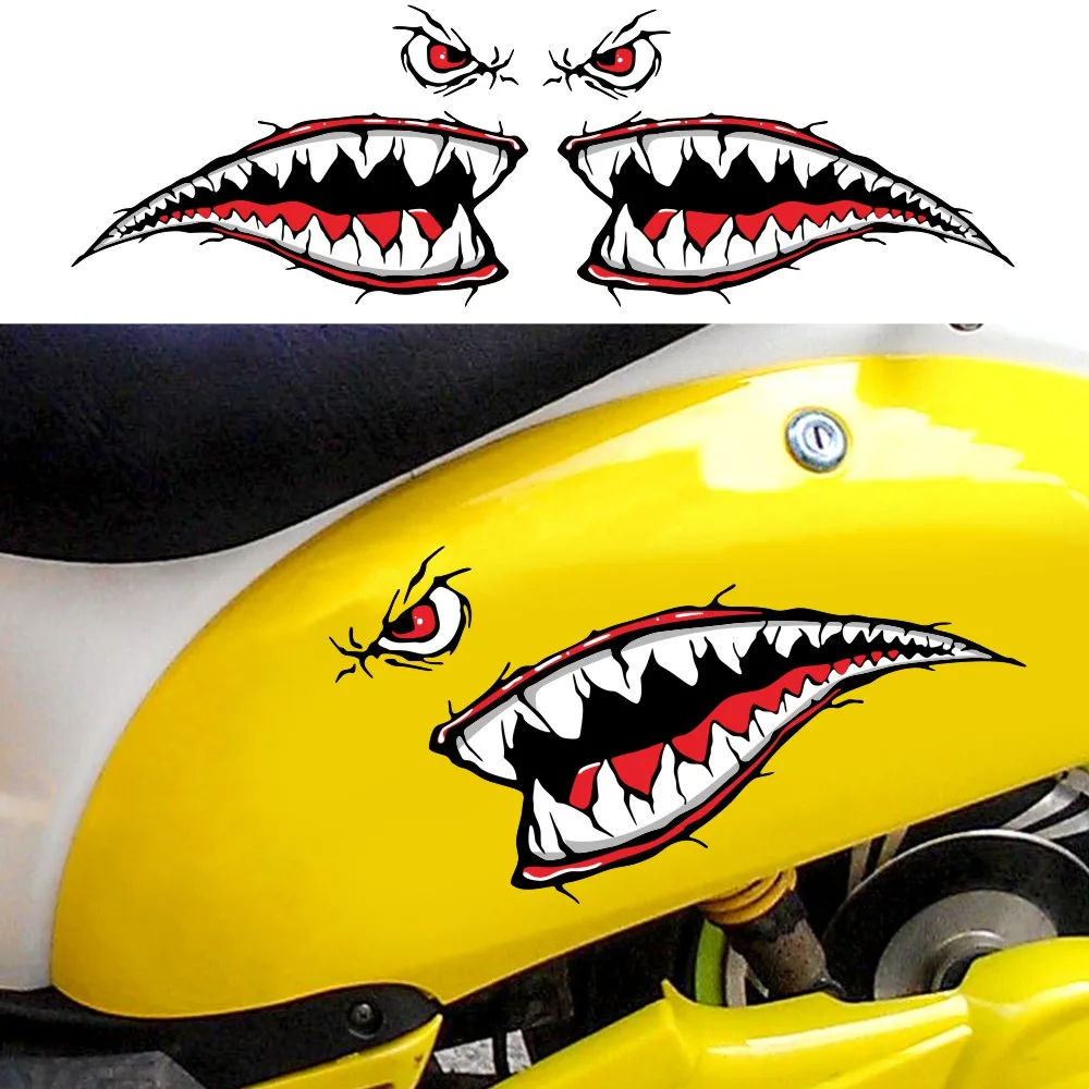 Doordash Cartoon Shark Mouth Feeth Decals Waterproof Car Stickers Rowing Skin Row Creative Graffiti Motorcycle Fun Decoration