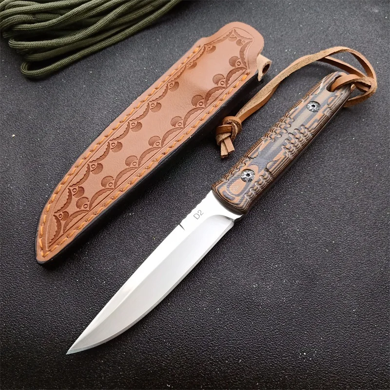 TRSKT D2 Hunting Survival Knives,Camping Knives,Outdoor Knife,Edc Tool Fulltang G10 Handle With Leather Sheath Dropshipping