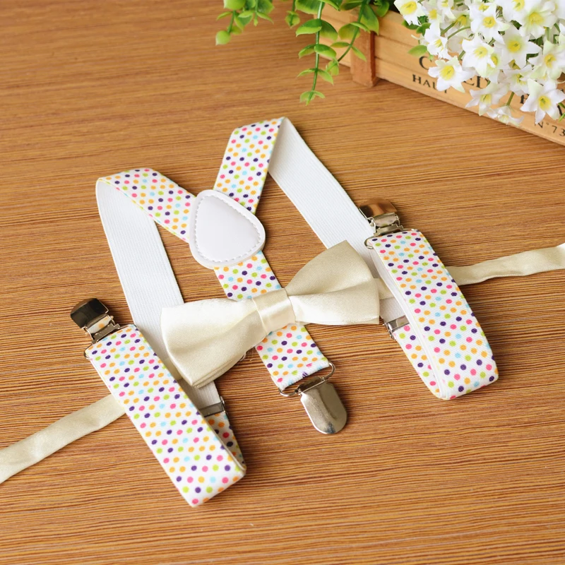 Fashion Print Dots Kids Suspenders Set Baby Boys Girls Suspenders Clip-on Y-Back Braces Suspenders Bow Tie Set