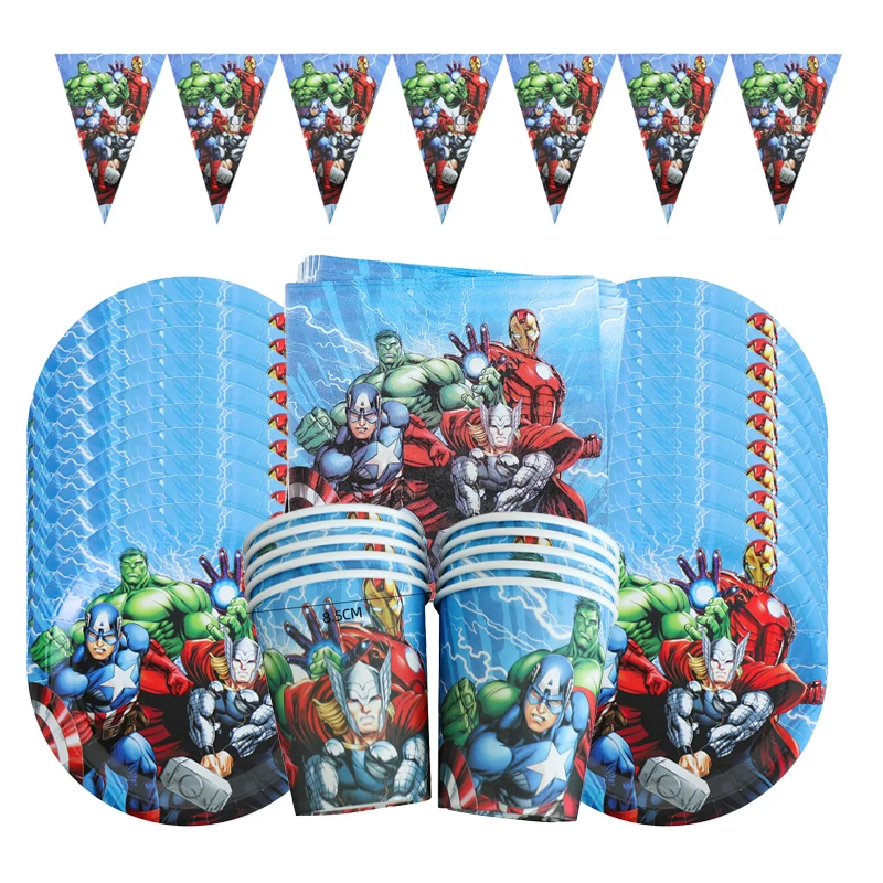 

10/20kids Avengers Theme Boys Birthday Party Decorations Balloon Paper Cups Plates Baby Shower Disposable Tableware Supplies Set