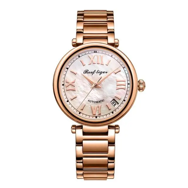 Reef Tiger Women Automatic Watches Luxury Ladies Mechanical Wristwatch Lady Dress Watch Sapphire Mirror Date Relogio RGA1595