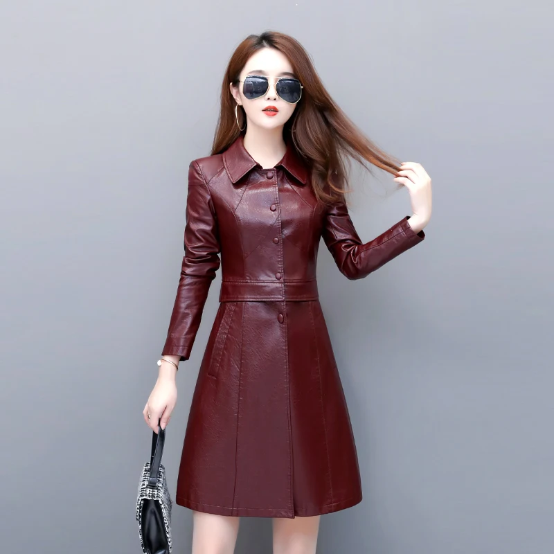 Spring New Women\'s Leather Jacket Female Mid-length Fashion Long And Short Two-wear Coat Korean Slim Ladies Sheepskin Jackets