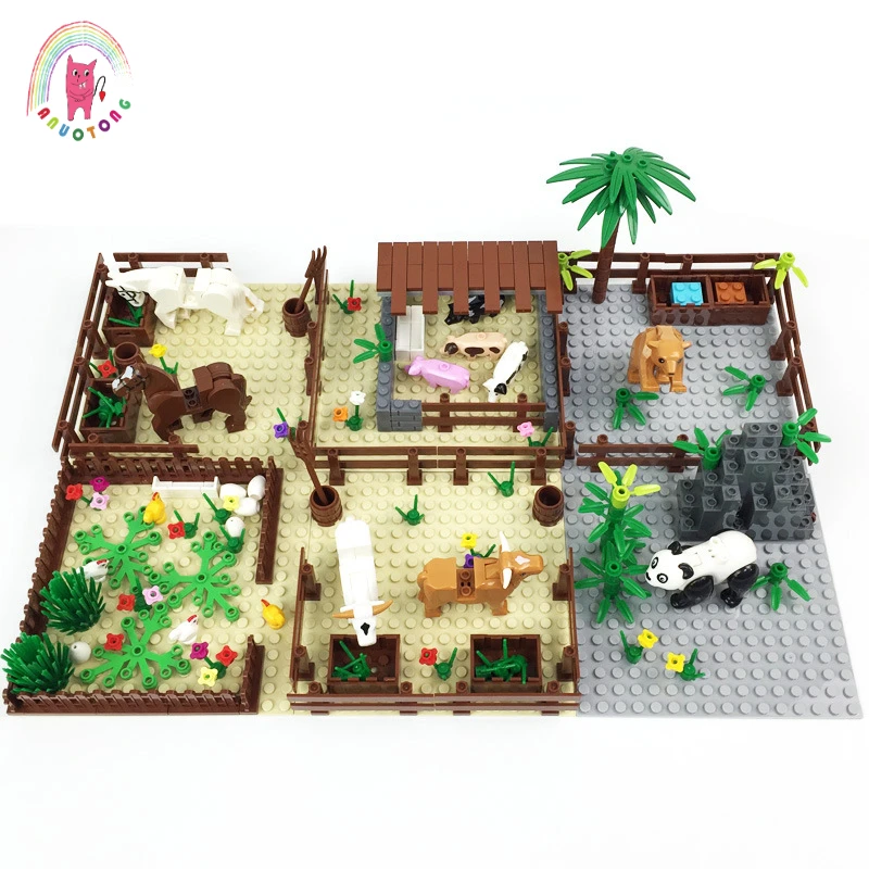 

MOC Farm Zoo Assembly Building Block DIY Toy Stable Scene Panda Giraffe Tiger Animal Compatible Model Bricks Kids Gift