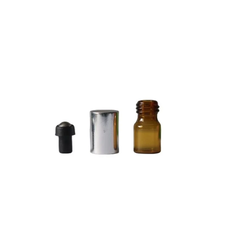 1ML 2ML 100pcs/lot Empty Sample Perfume Bottle, Brown Steel Roll On Glass Cosmetic Bottle, DIY Portable Essential Container