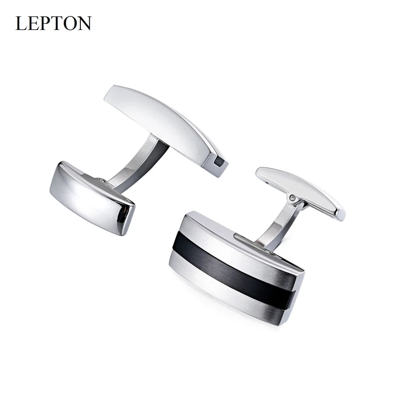 Lepton Silver & Black Color Cufflinks Matte Stainless Steel Cuff Links for Mens Wedding Business Father Day Gifts Cufflink