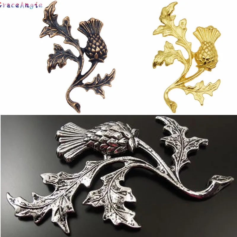 5PCS Alloy THISTLE Pendant Tree Leaves Top 3color Vintage Home Dec Furniture Jewelry Accessory 47*32MM Scotland Thistle Chair