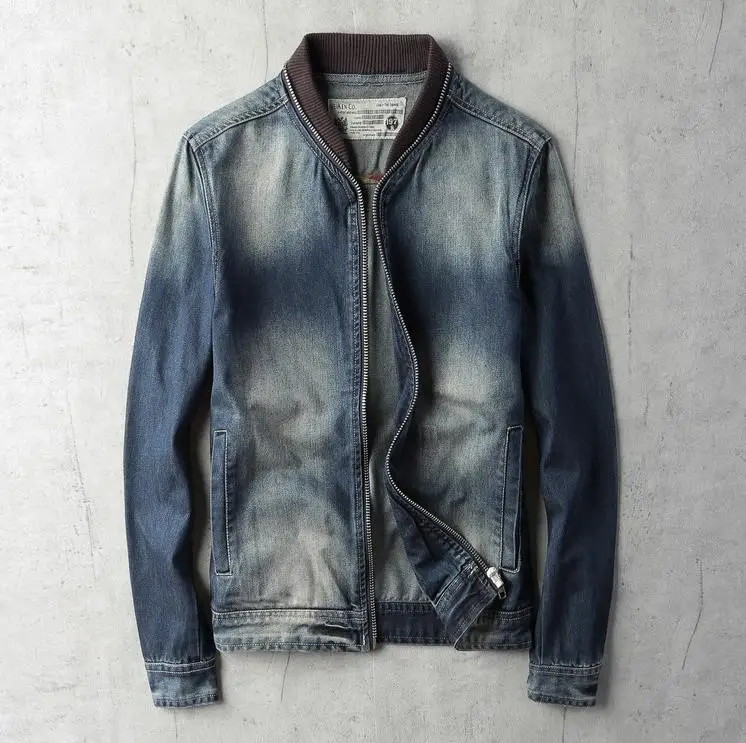 

Men's Bomber Jacket Denim Vintage Zipper Motorcycle Biker Jackets Coats High Quality