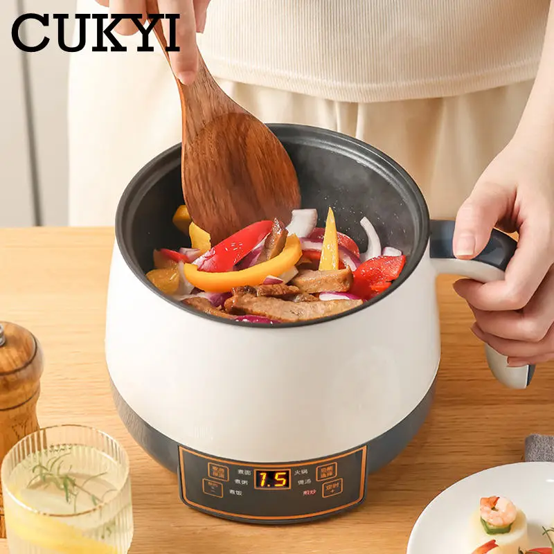 CUKYI Electric Stir Fry garnek do gotowania Multicooker domowy dormitorium makaron kocioł Hotpot parowar Insluation rezerwacja