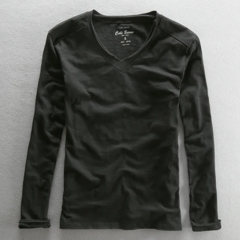 Men Fashion Brand Vintage Bamboo Cotton O-neck Long Sleeve T-shirt Japan Style Male Casual Thin Tee Tshirts Tops