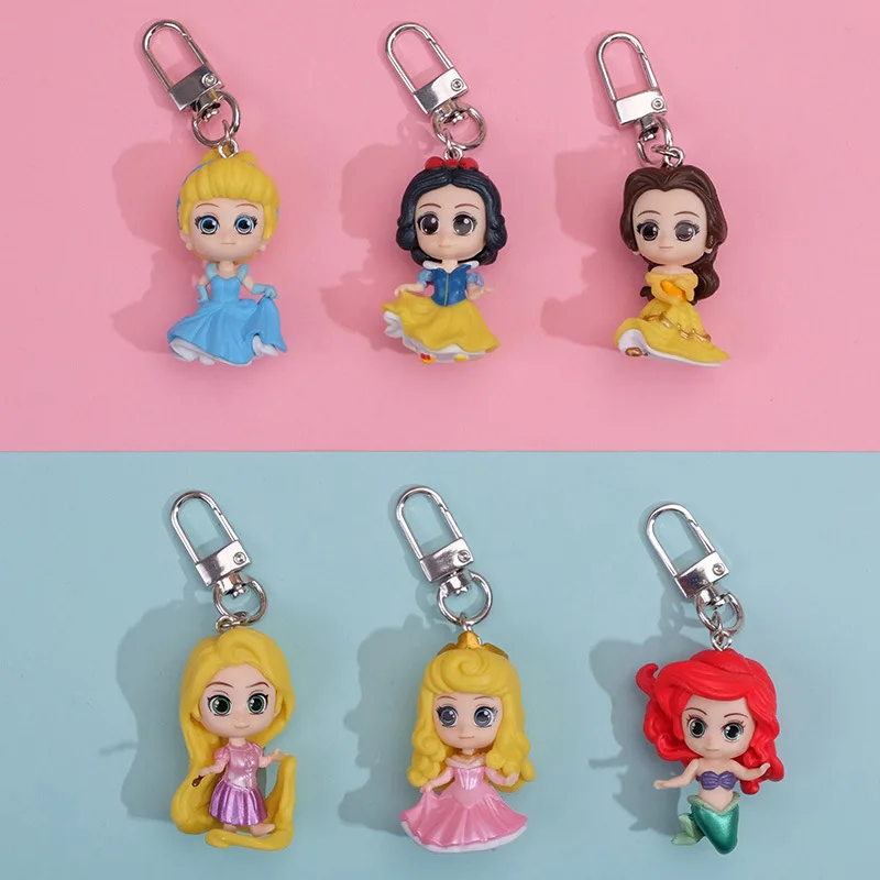 Disney Belle Princess Keychain Mermaid Keyring Figure Cute Cartoon Anime Figure Model Gift Best Selling Girl Children Kids Toys