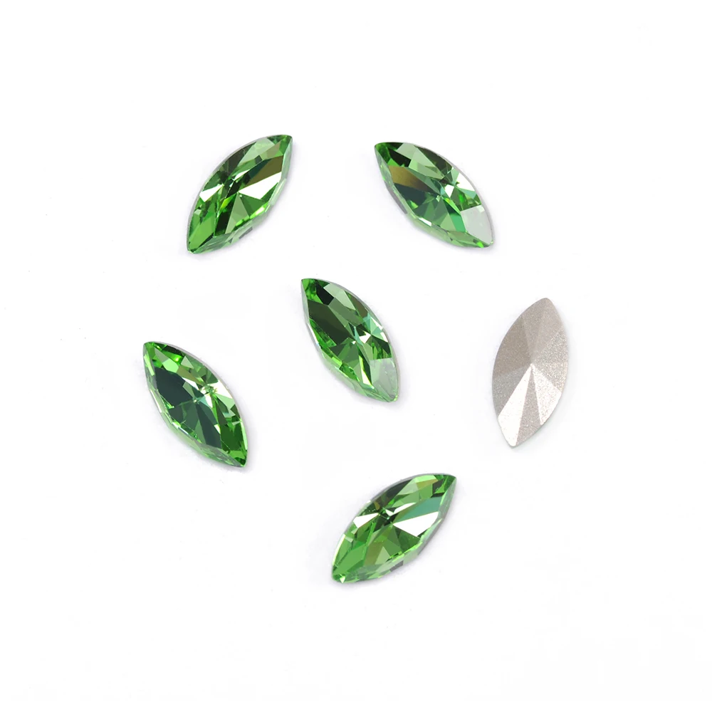 Peridot Color Navette Shape Nails Rhinestone High Quality Glitter K9 Glass Nail Charms Stones for 3D Nail Art Accessories