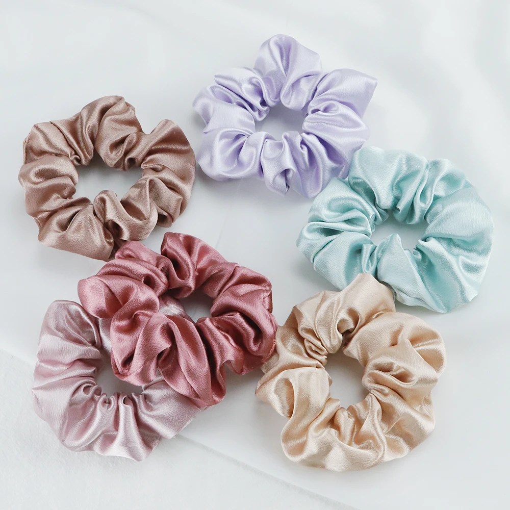 5PCS/Lot Fashion Silk Satin Scrunchies Headband Large Elastic Rubber Hair Band Women Gilrs Ponytail Holder Hair Ties Accessories