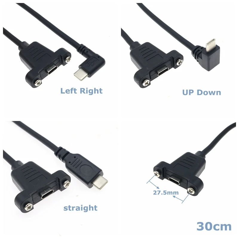 0.3m 90 Degree Angle USB Type C 3.1 Male to Female Extension Panel Mount Adapter Type C Extension Screw Panel Extension Cable