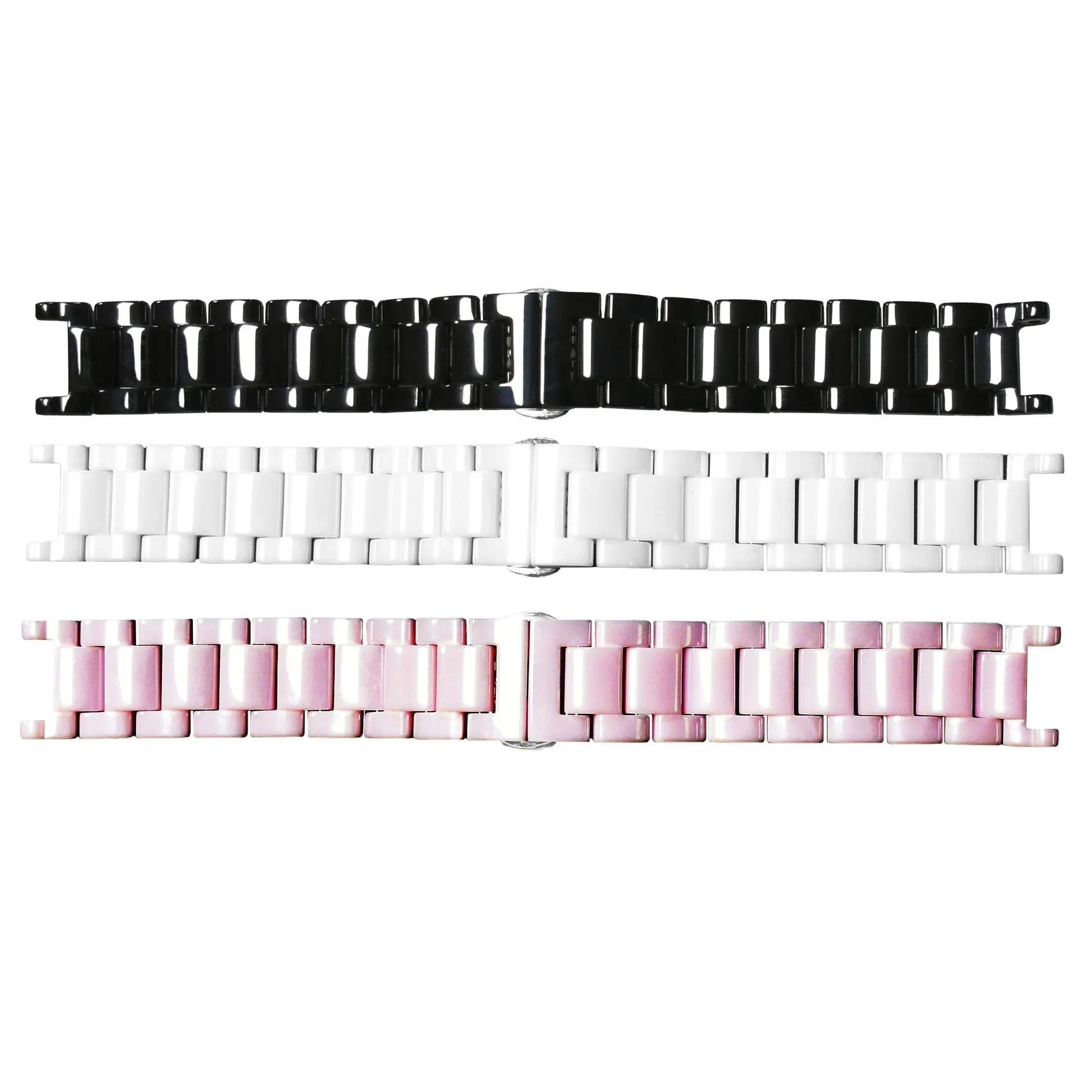 Top Brand Watch Accessories Notch Strap, Zirconia Ceramic Watch with 20mm*13mm Width Black White and Pink Strap