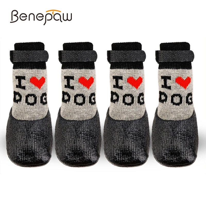 Benepaw Adjustable Straps Dog Shoes Non-Skid Breathable Booties Double Side Rugged Adhesive Resistant Socks Knit Protection