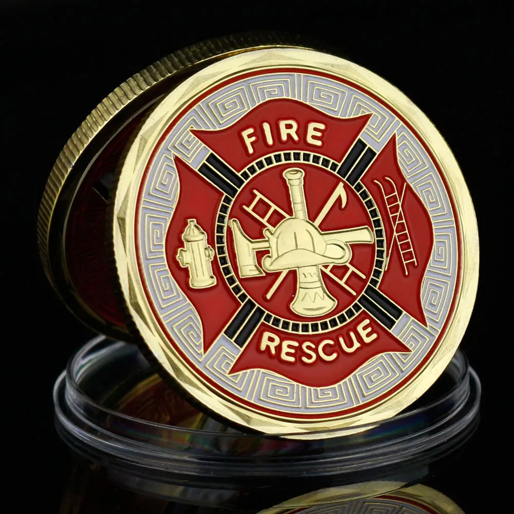 Firefighter Commemorative Coin 40mm Gold Plated American Thin Red Line Fireman Coin