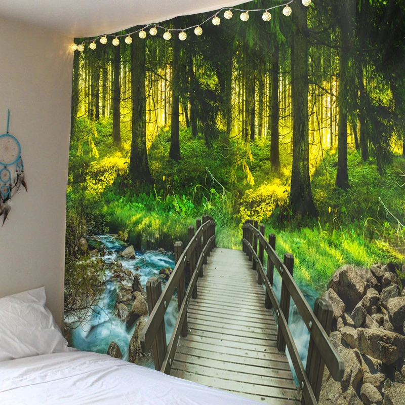Original forest wooden bridge printing wall hanging 3d digital printing tapestry home decoration