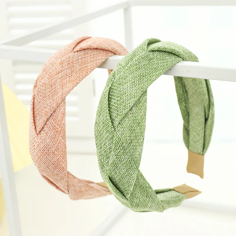 Summer new headband temperament wide-brimmed ladies press hair headband simple solid color fabric cross braid headhoop