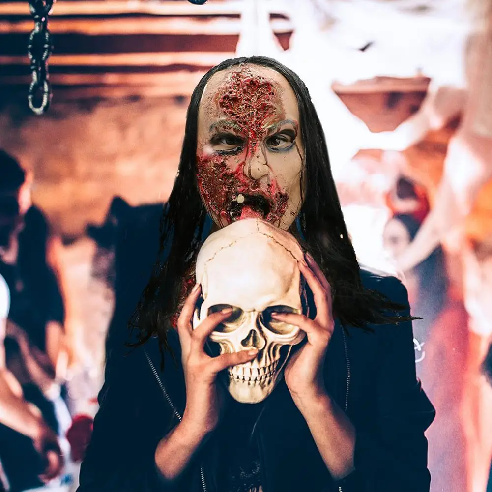 Blutige Frau Ghost Maske Lange Haar Geist Doktor Nurse Scary Requisiten Geist Gesicht Abdeckung Halloween Haunted Lange Haar Kleid Bis prop