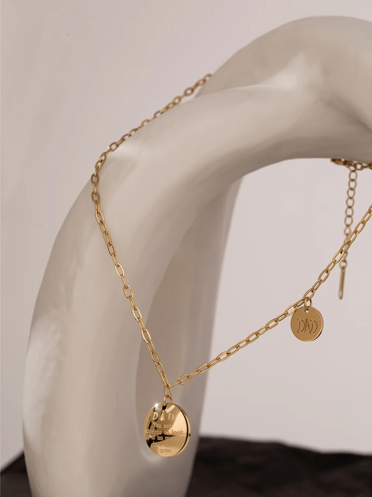 Yhpup Stainless Steel Chain Choker Necklace Trendy Round Metal Pendant 18 K  PVD Gold Plated Jewelry Boucle D\'Oreille Femme