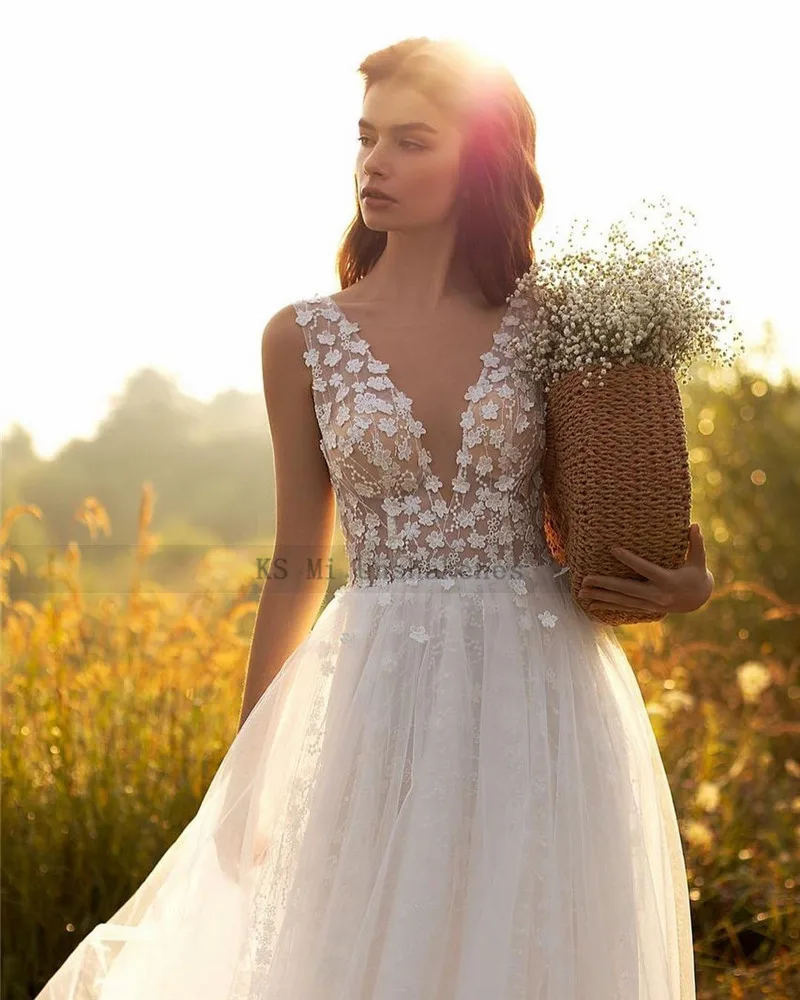 Eleganti abiti da sposa Boho fata abiti da sposa Vintage in pizzo turchia scollo a V indietro abiti Renda abito da sposa bohémien 2021 nuovo