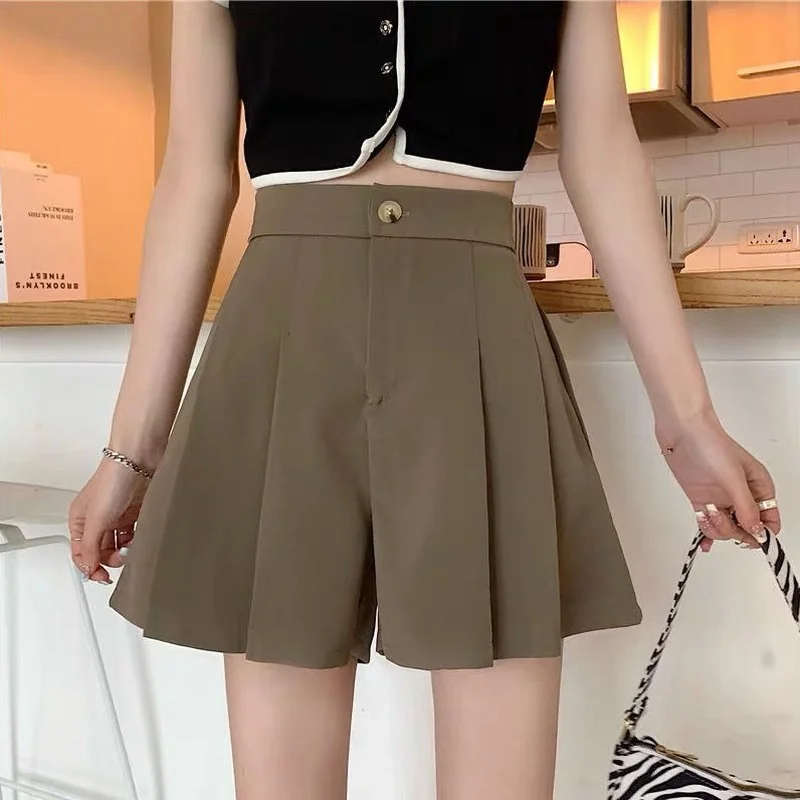 Women Designer Shorts Solid Folds Loose Ulzzang Hipster Teenagers Daily Outdoor Office Lady Temperament High Waist Summer Newest