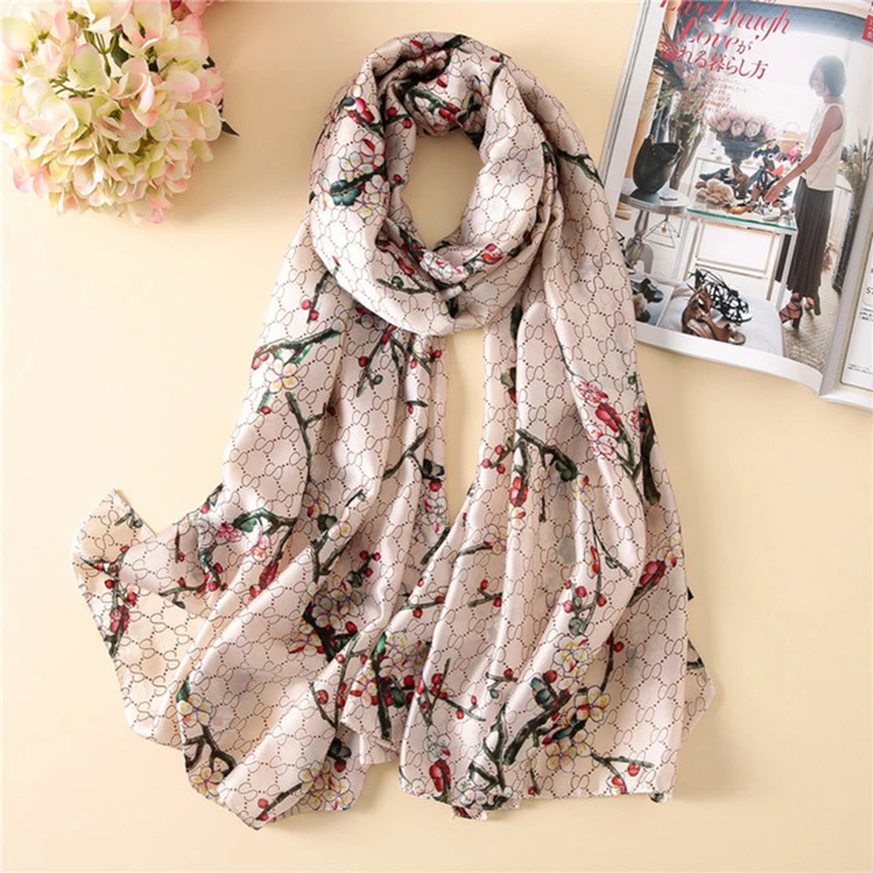 European and American decoration luxury simulation silk scarf letter printing scarf fashion decorative shawl warm hooded scarf