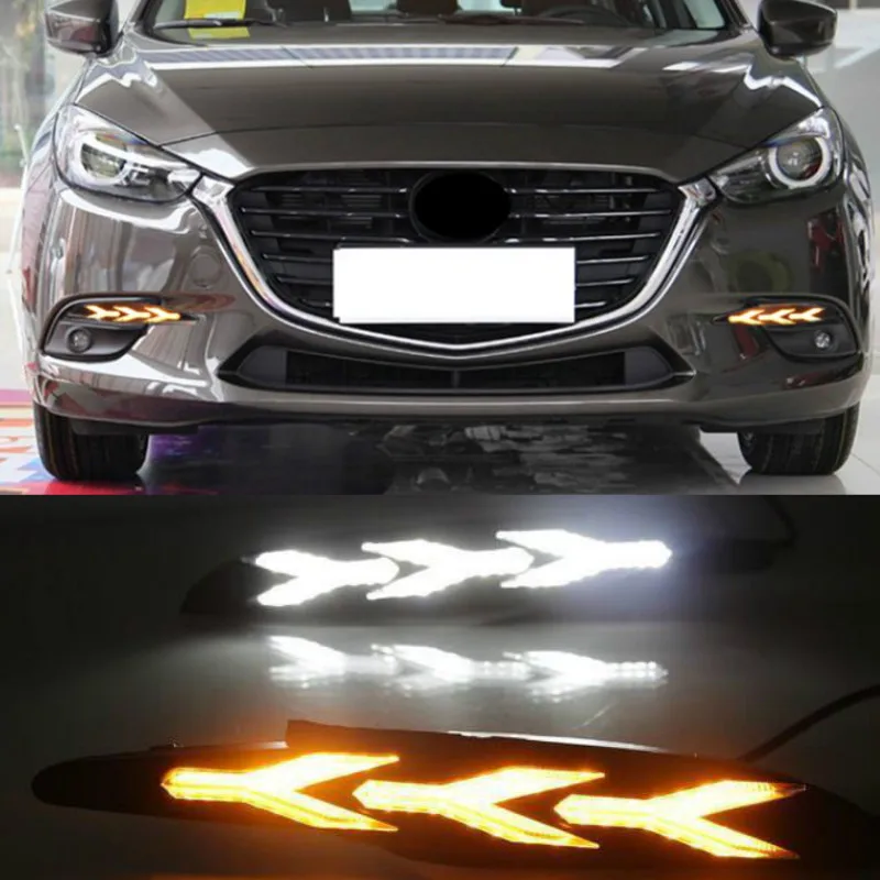 For Mazda 3 Axela 2017 2018 LED DRL Daytime Running Light Daylights yellow Signal lamp car-Styling lights