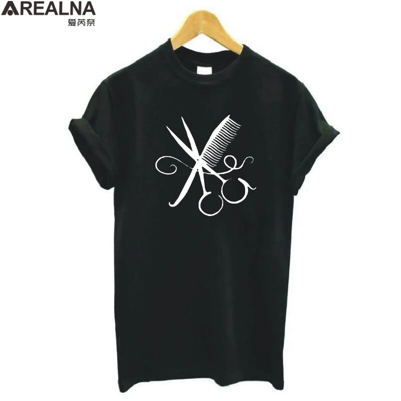 100% Cotton Harajuku Scissors Comb t shirt women kawaii Casual short sleeve graphic t shirts Hairdresser Scissors Clothing Tops