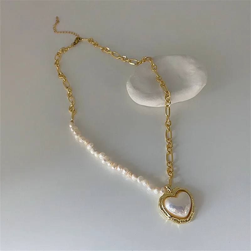 YANGLIUJIA Freshwater Pearl Heart-shaped Pendant Necklace South Korean Style Fashionable Joker Sweet Necklace Chain Of Clavicle