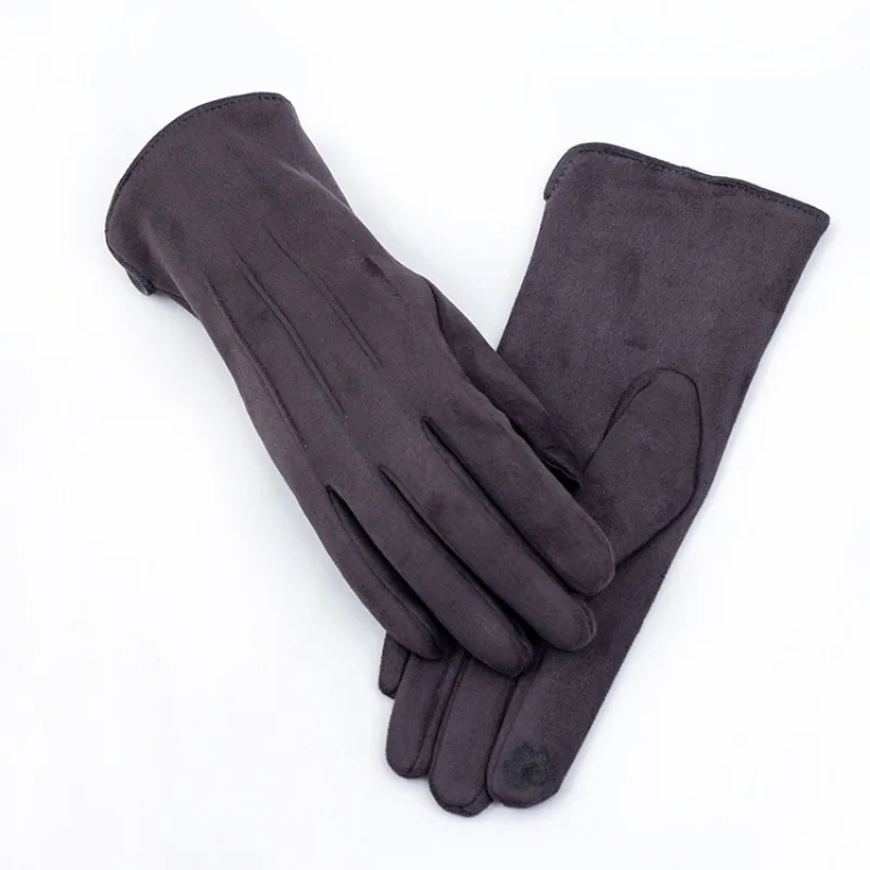 Women Winter Plus Velvet Keep Warm Touch Screen Thicken Stripe Solid Elasticity Suede Gloves Outdoor Sport Cycling Drive Mittens