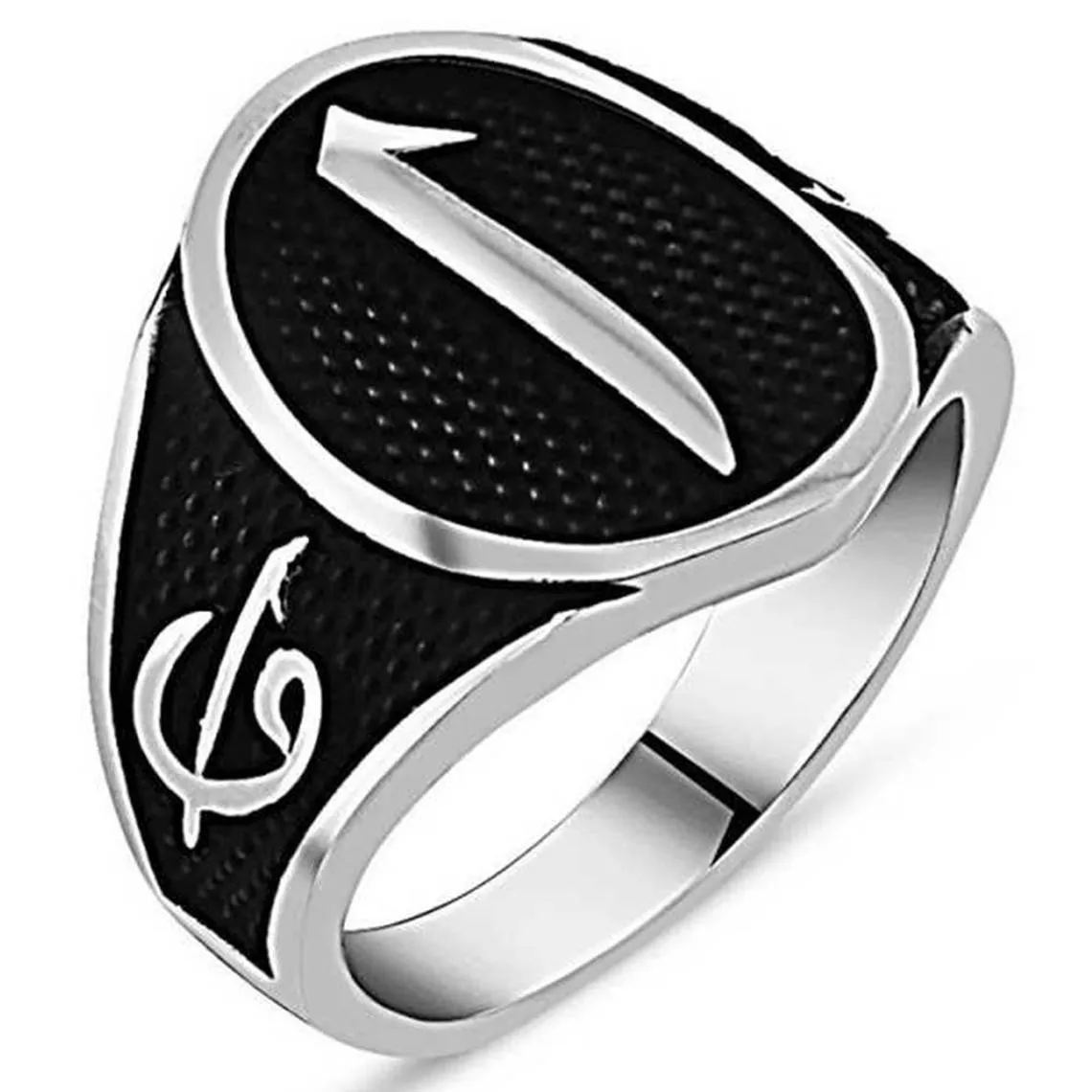 Solid 925 Sterling Silver Woah Aleph Arabic First Letter Men's Ring Special Ring Jewelry Accessory For Men Made in Turkey