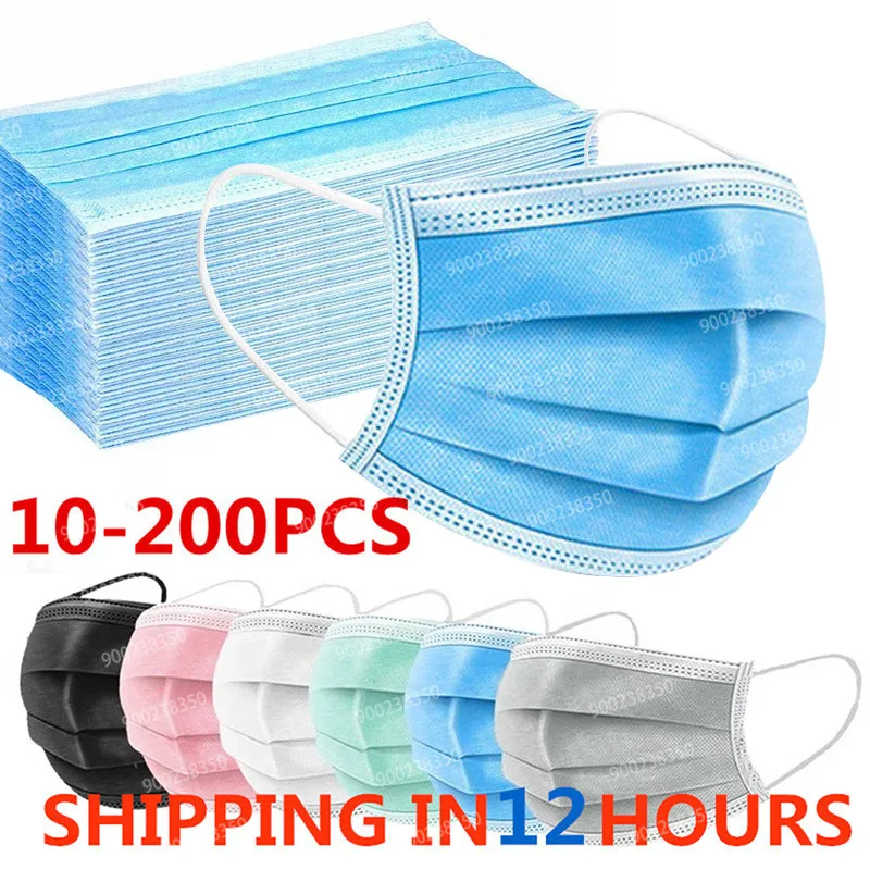 10-200pcs Mask Disposable Nonwove 3 Layer Filter Mask mouth Face mask filter safe Breathable Black Protective masks Fast Ships